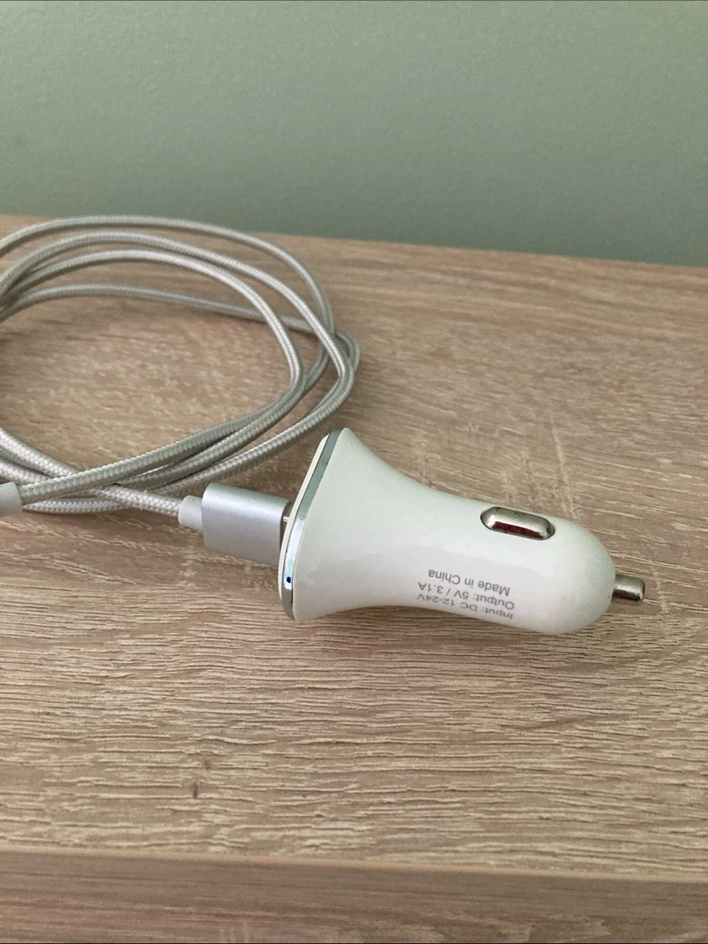 White Car USB Charging Adapter with Braided Cable